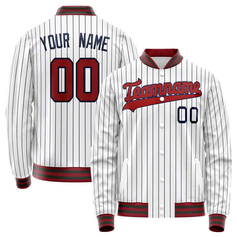 Custom White Red Black Pinstripe Varsity Letterman Jacket JA02240617JC482