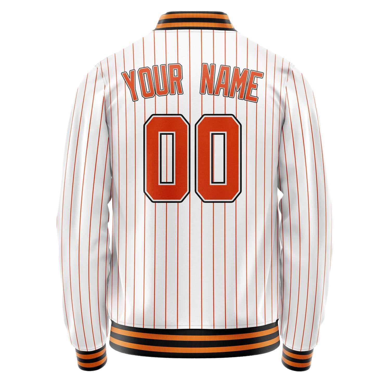 Custom White Orange Orange Pinstripe Varsity Letterman Jacket JA02240617JC483