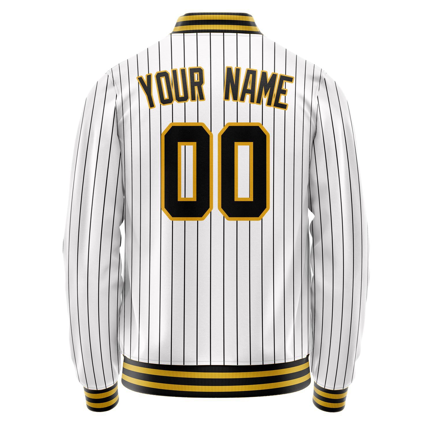 Custom White Black Black Pinstripe Varsity Letterman Jacket JA02240617JC490