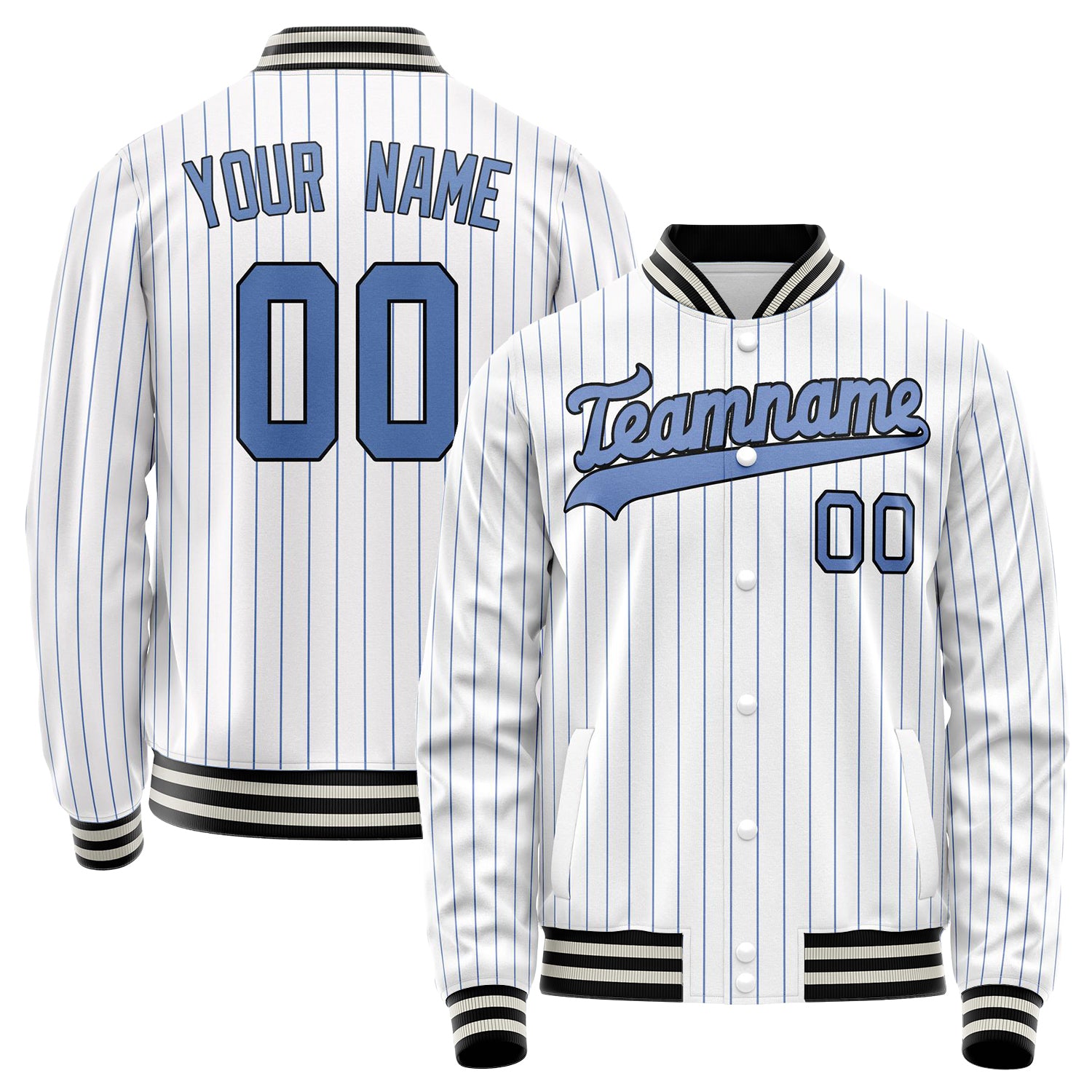 Custom White Light-Blue Light Blue Pinstripe Varsity Letterman Jacket JA02240617JC492