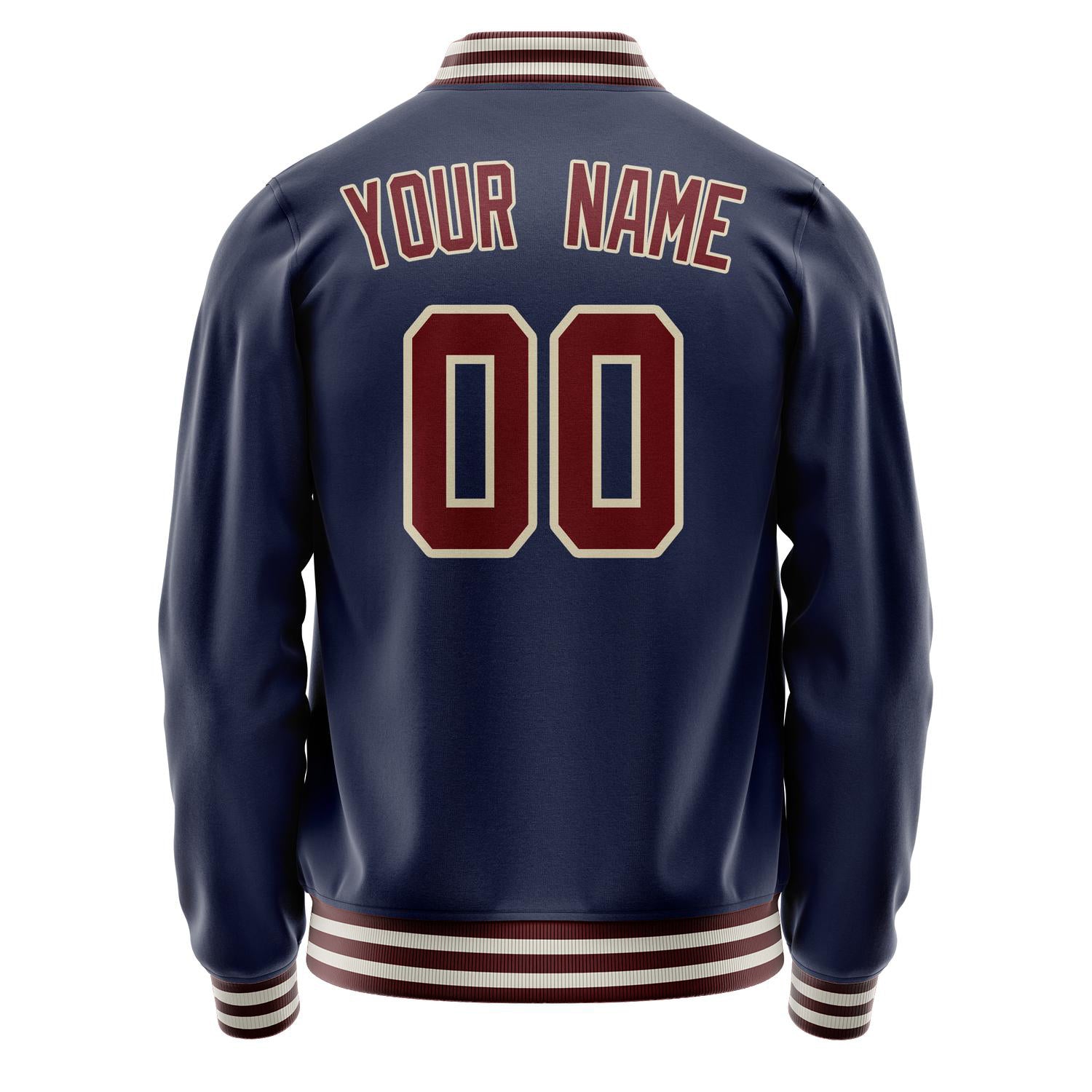 Custom Navy Crimson Solid Color Varsity Letterman Jacket JA02240617KZ267