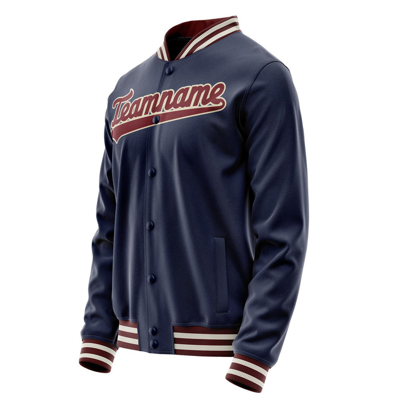 Custom Navy Crimson Solid Color Varsity Letterman Jacket JA02240617KZ267