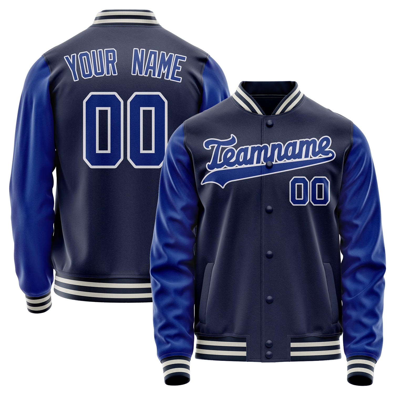 Custom Navy Royal Solid Color Varsity Letterman Jacket JA02240617KZ274