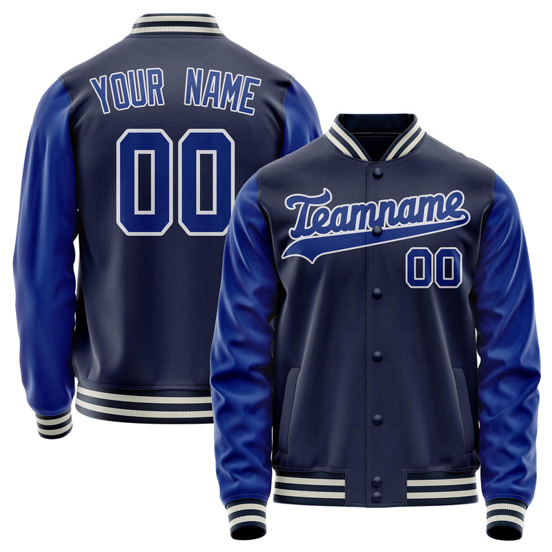 Custom Navy Royal Solid Color Varsity Letterman Jacket JA02240617KZ274