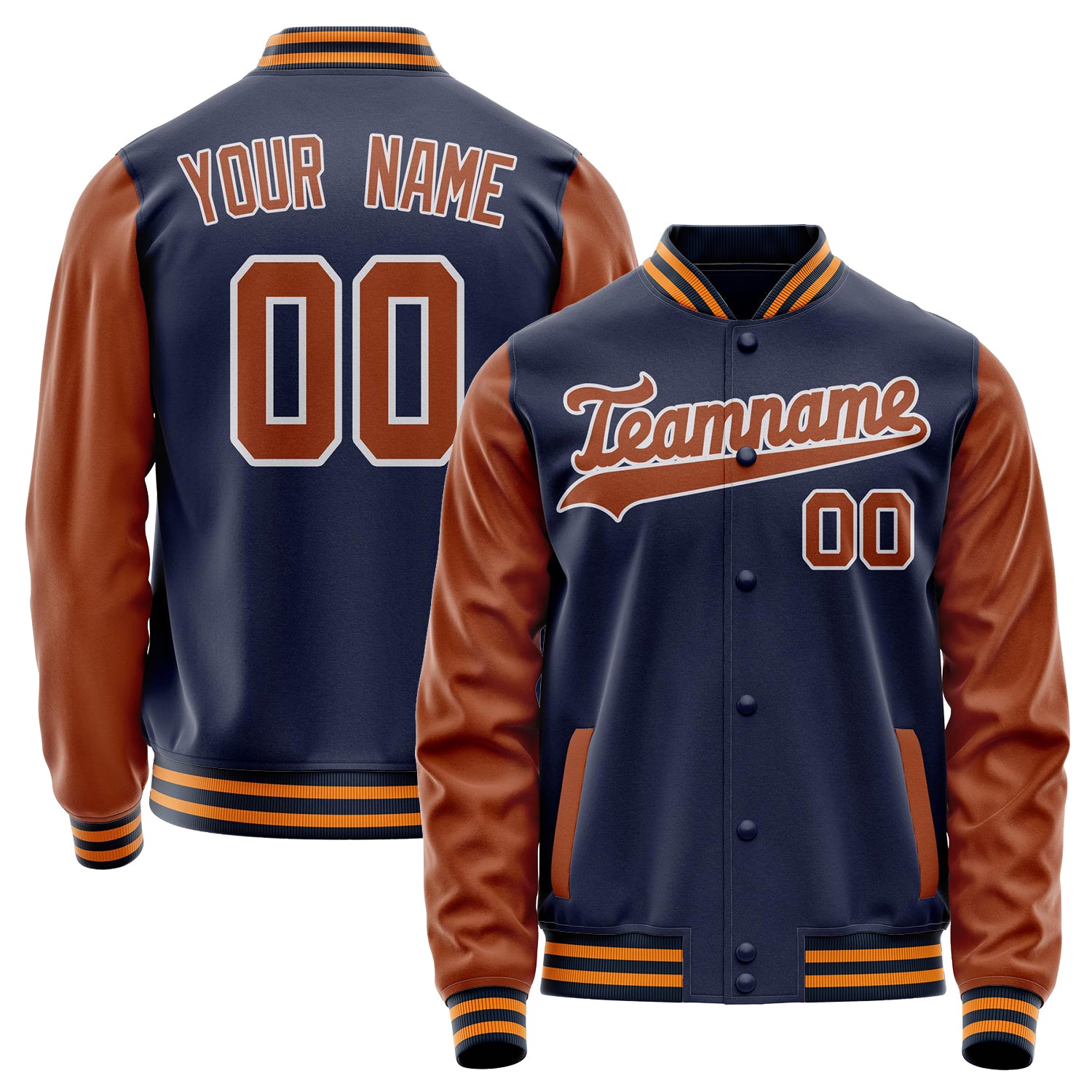 Custom Navy Brown Solid Color Varsity Letterman Jacket JA02240617KZ275