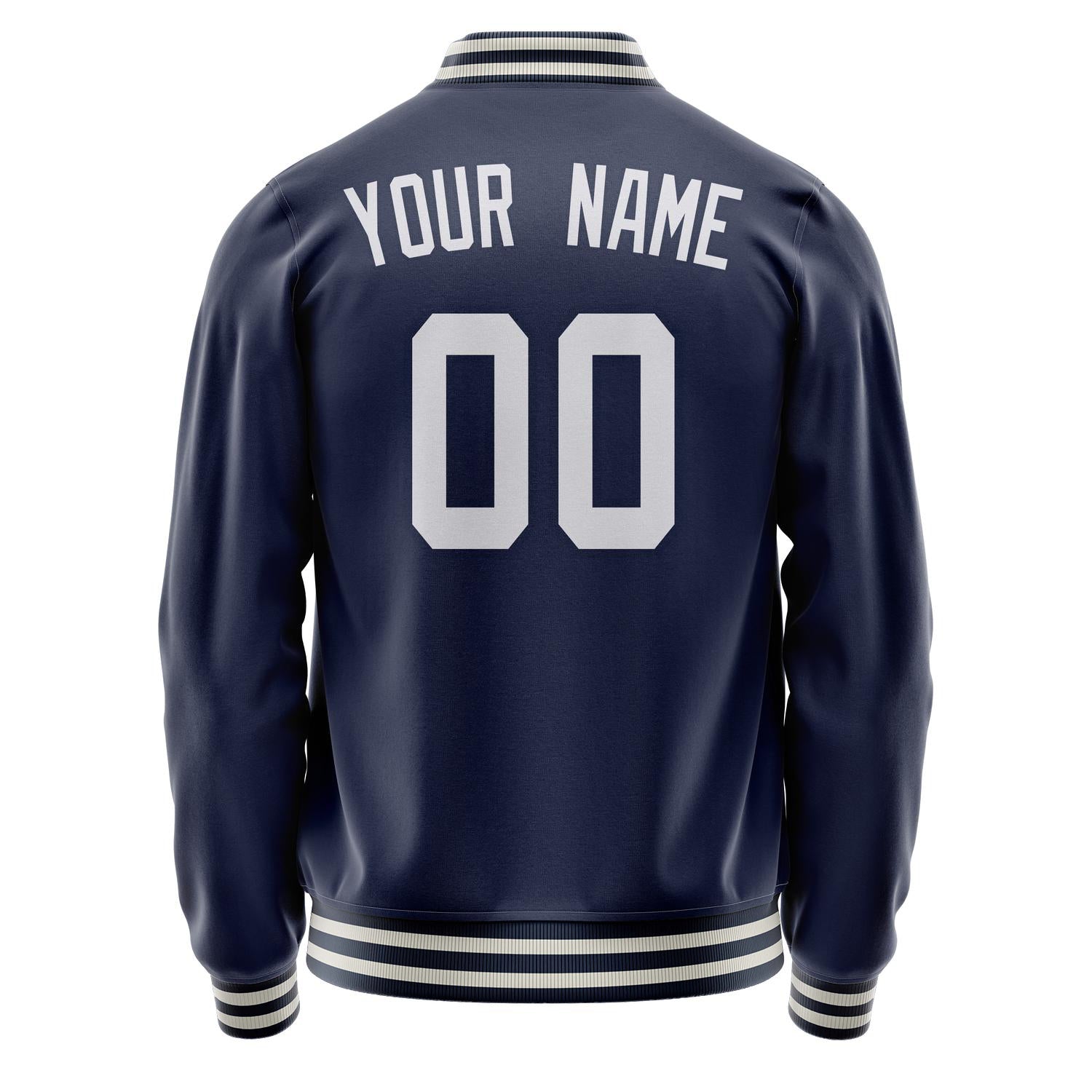 Custom Navy White Solid Color Varsity Letterman Jacket JA02240617KZ291