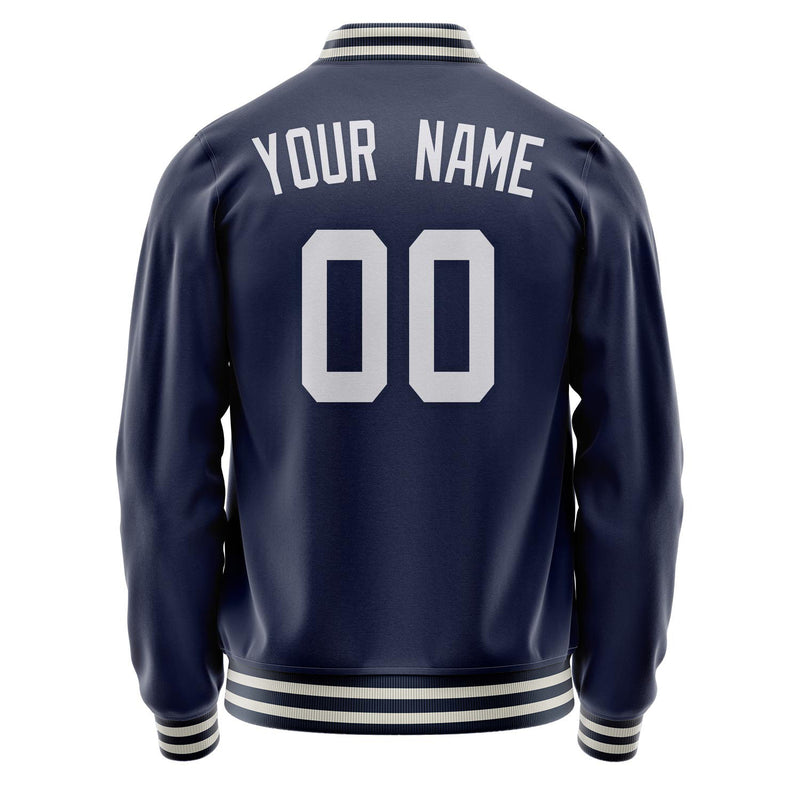 Custom Navy White Solid Color Varsity Letterman Jacket JA02240617KZ291