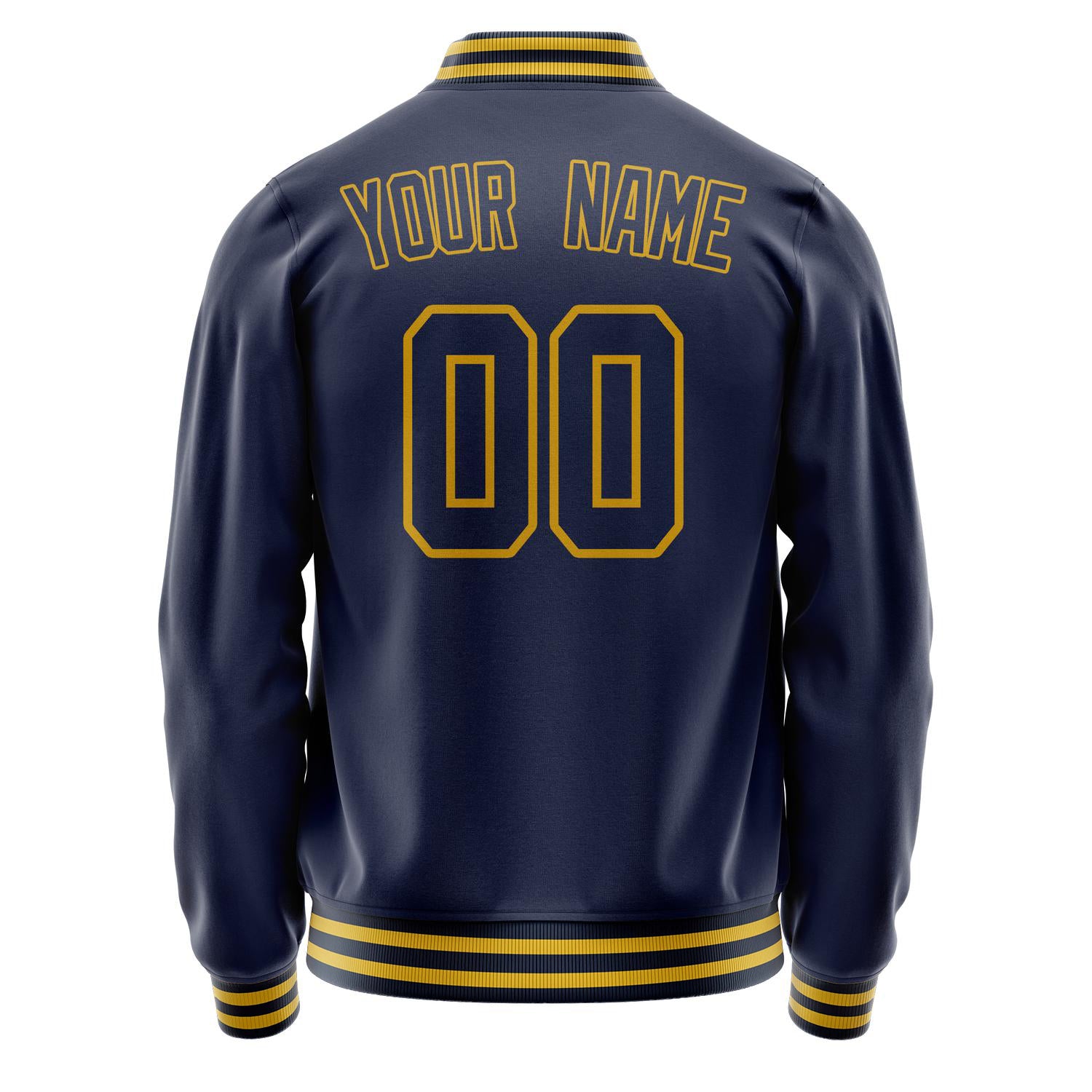 Custom Navy Old-Gold Solid Color Varsity Letterman Jacket JA02240617KZ292