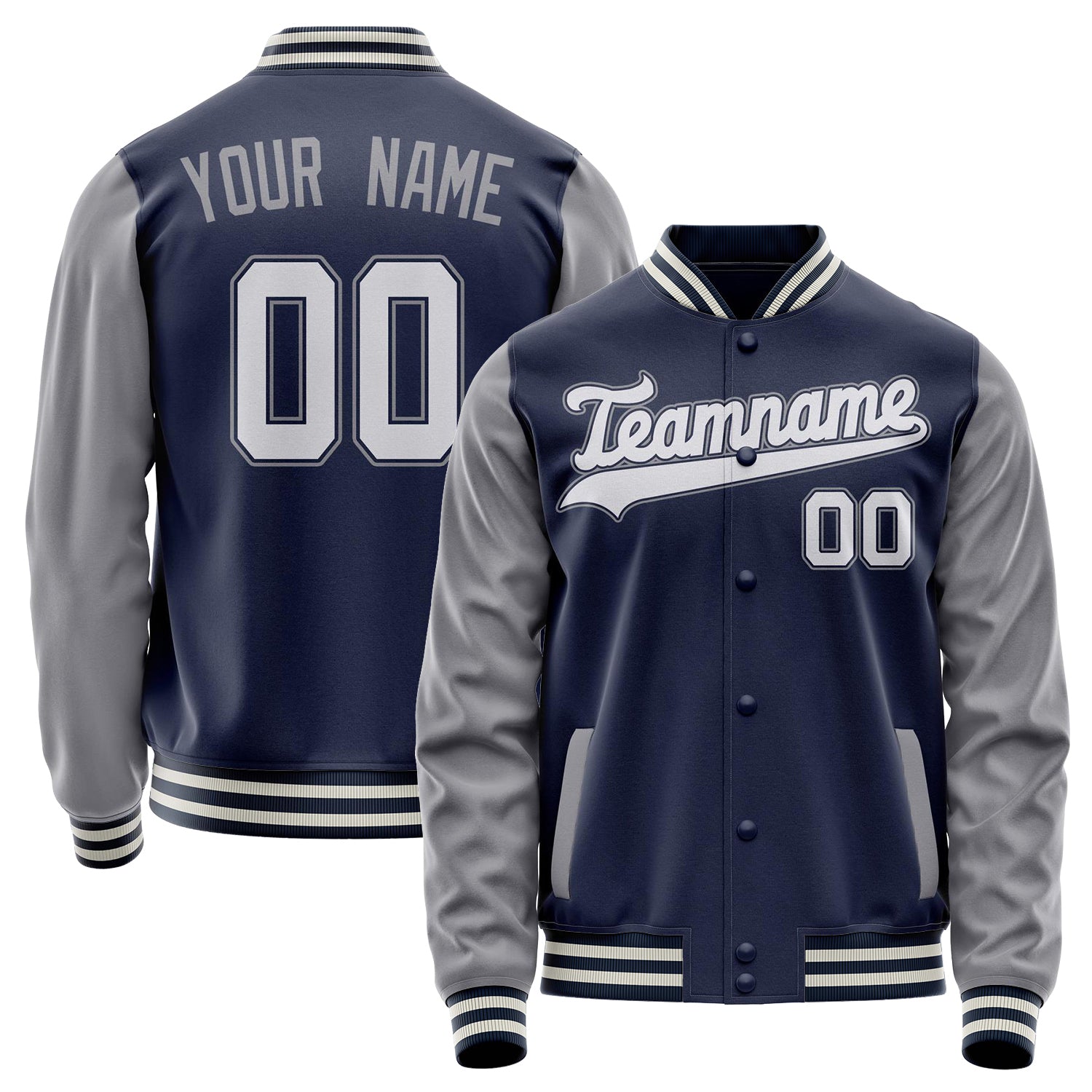 Custom Navy Gray Solid Color Varsity Letterman Jacket JA02240617KZ293
