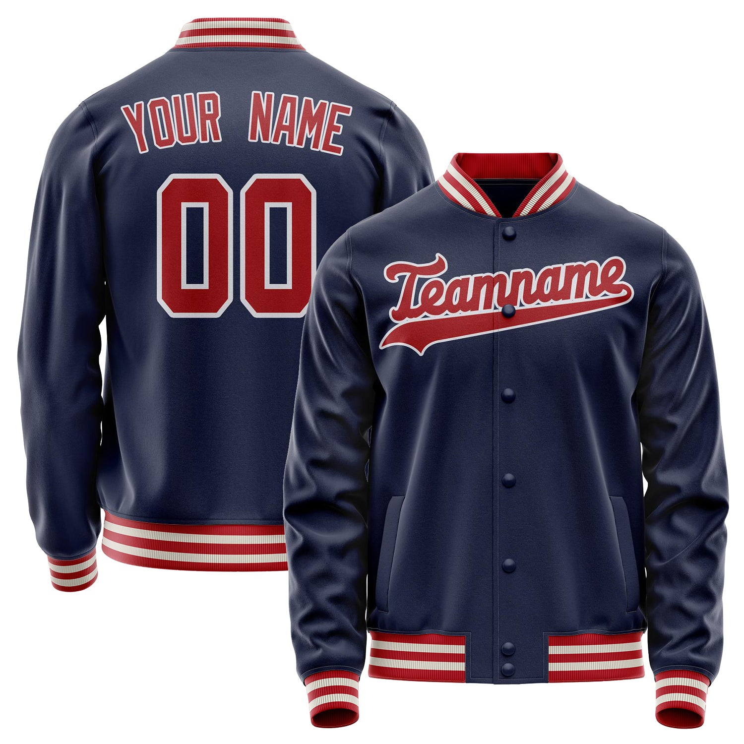 Custom Navy Red Solid Color Varsity Letterman Jacket JA02240617KZ295