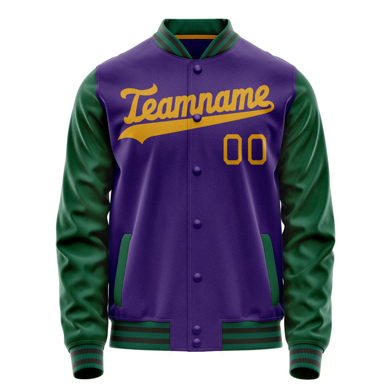 Custom Purple Kelly-Green Solid Color Varsity Letterman Jacket JA02240617KZ356