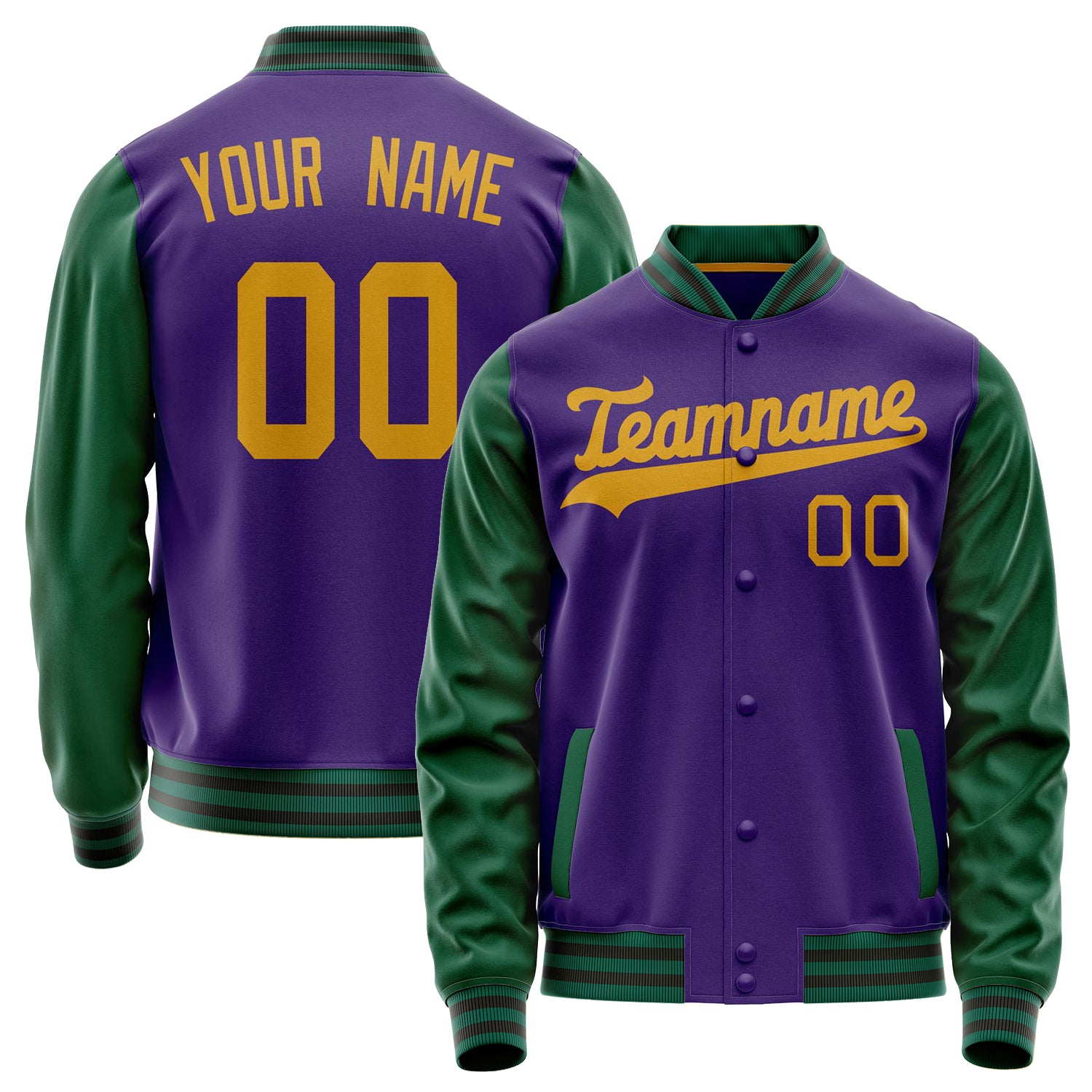 Custom Purple Kelly-Green Solid Color Varsity Letterman Jacket JA02240617KZ356