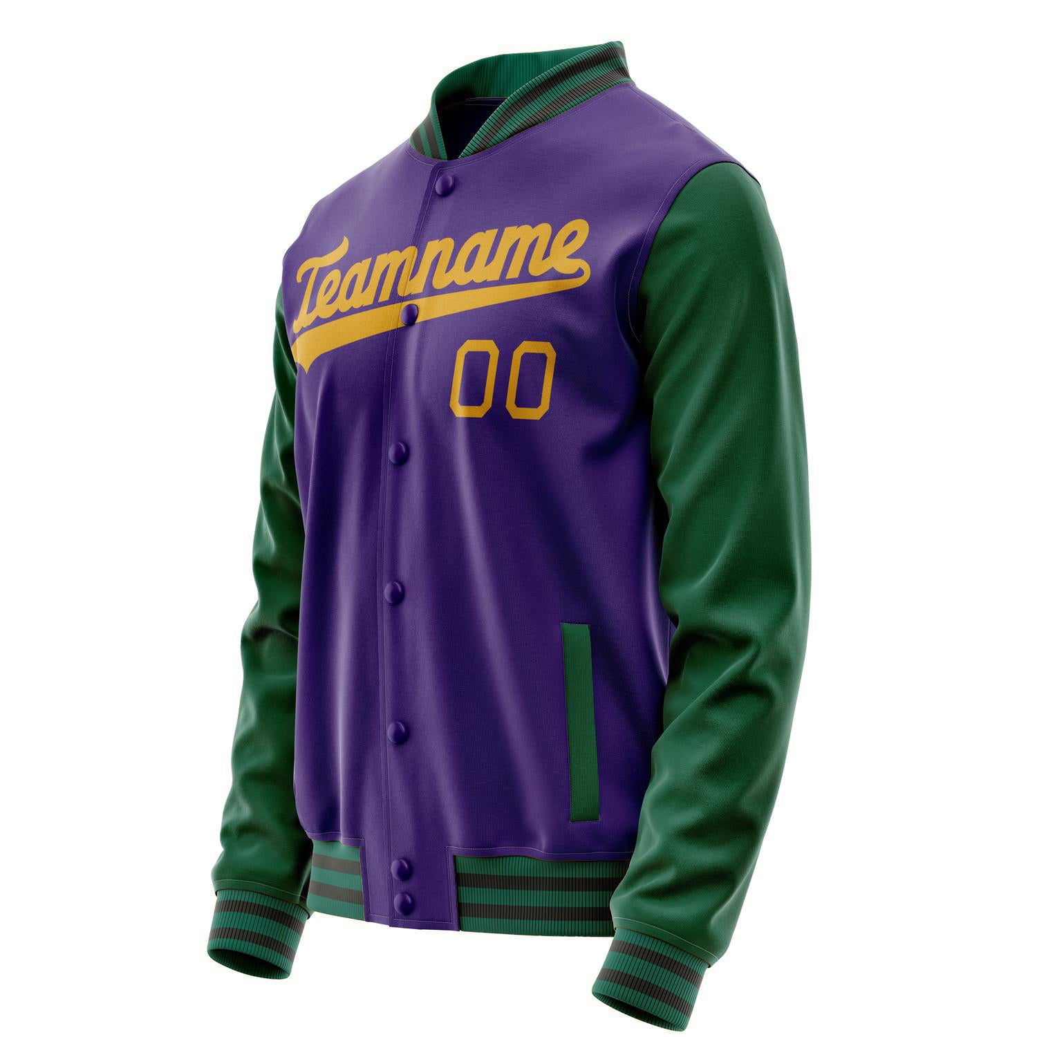 Custom Purple Kelly-Green Solid Color Varsity Letterman Jacket JA02240617KZ356