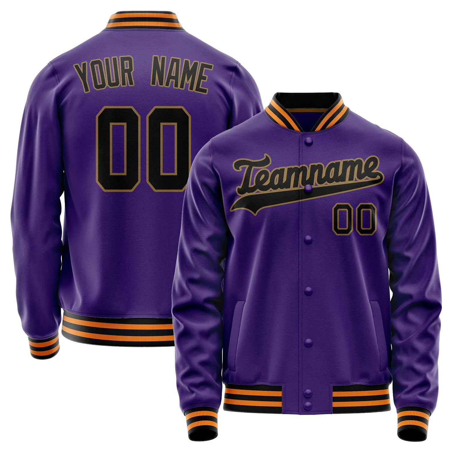 Custom Purple Black Solid Color Varsity Letterman Jacket JA02240617KZ360
