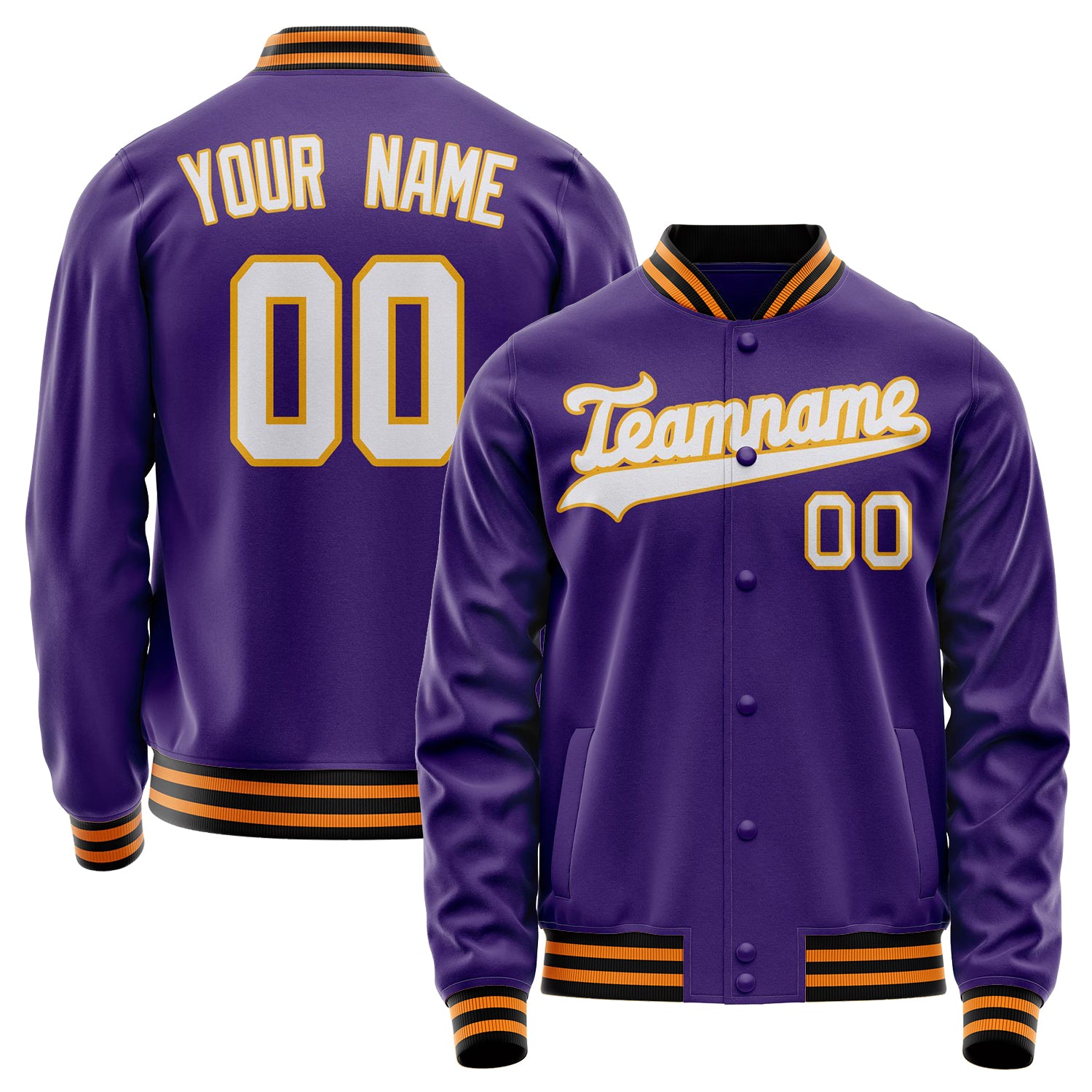 Custom Purple White Solid Color Varsity Letterman Jacket JA02240617KZ361