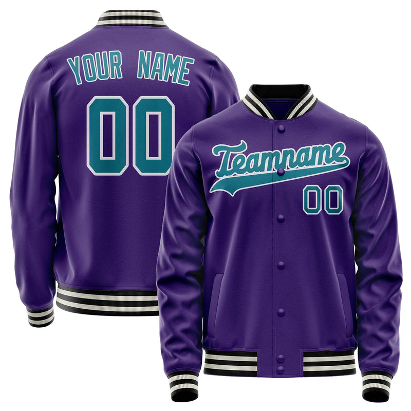 Custom Purple Teal Solid Color Varsity Letterman Jacket JA02240617KZ363