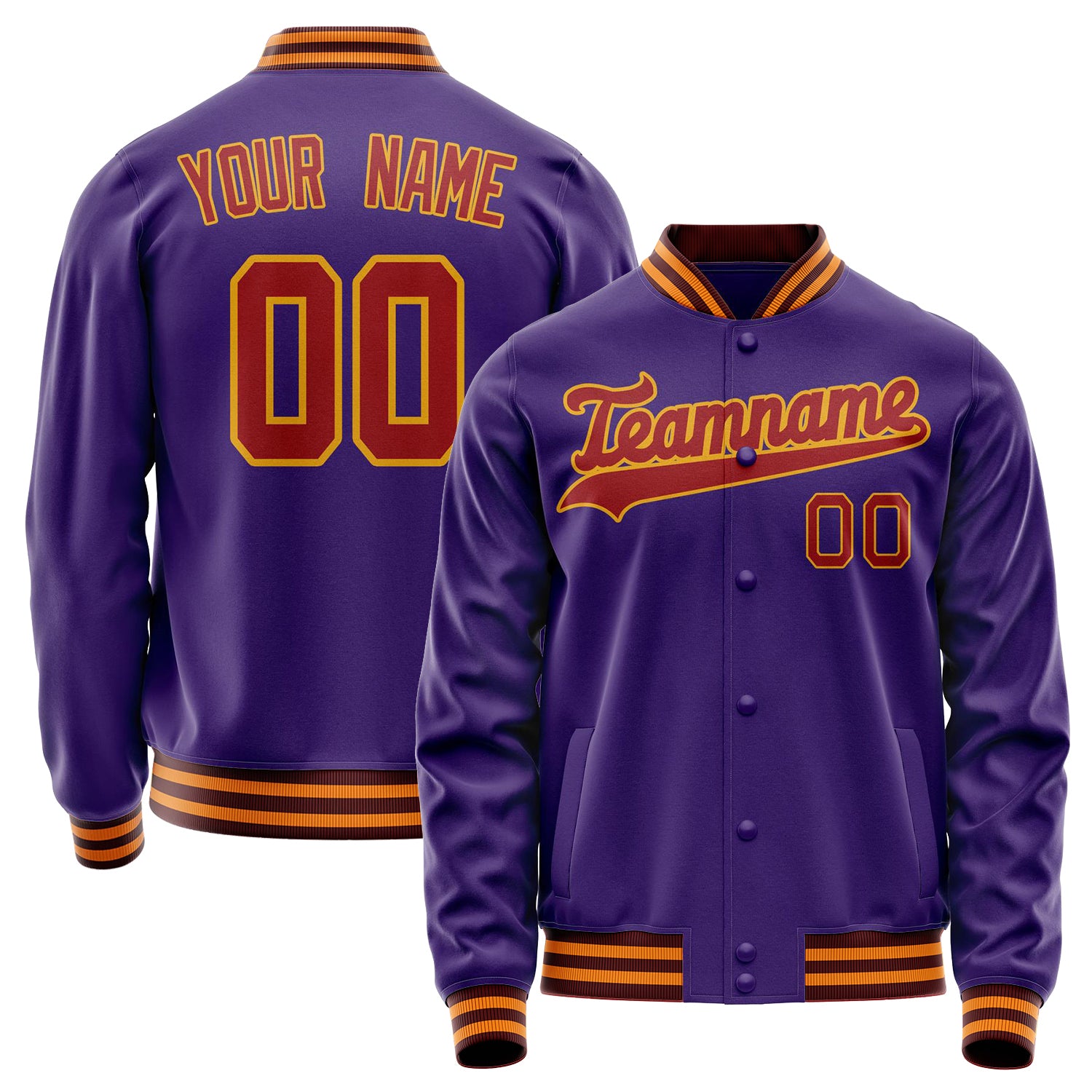 Custom Purple Red Solid Color Varsity Letterman Jacket JA02240617KZ369