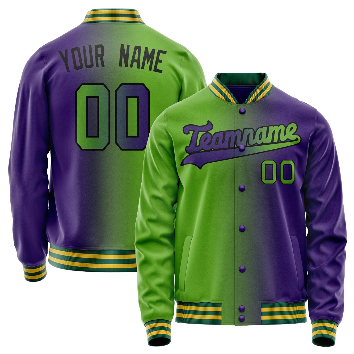 Custom Purple Kelly-Green Gradient Varsity Letterman Jacket JA02240617KZ370