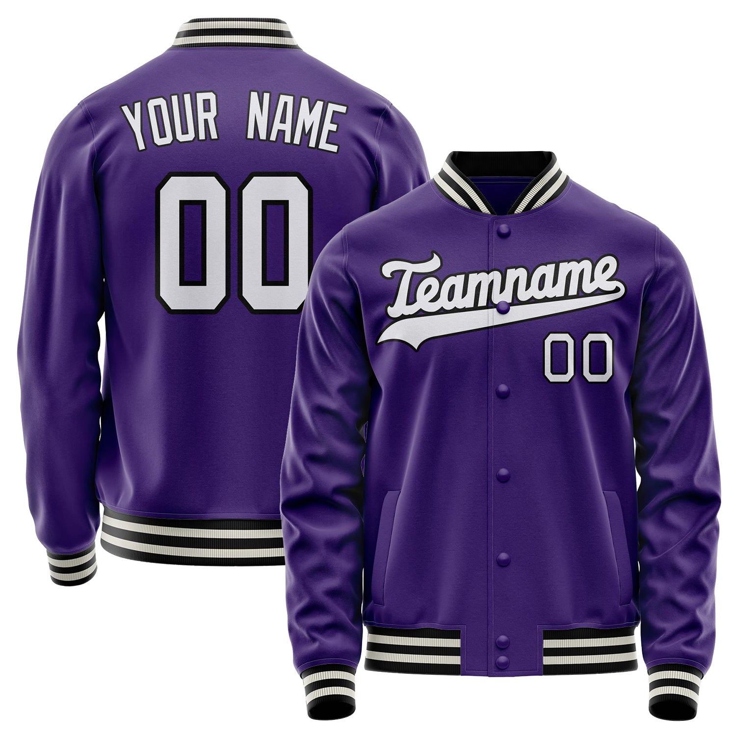 Custom Purple White Solid Color Varsity Letterman Jacket JA02240617KZ371