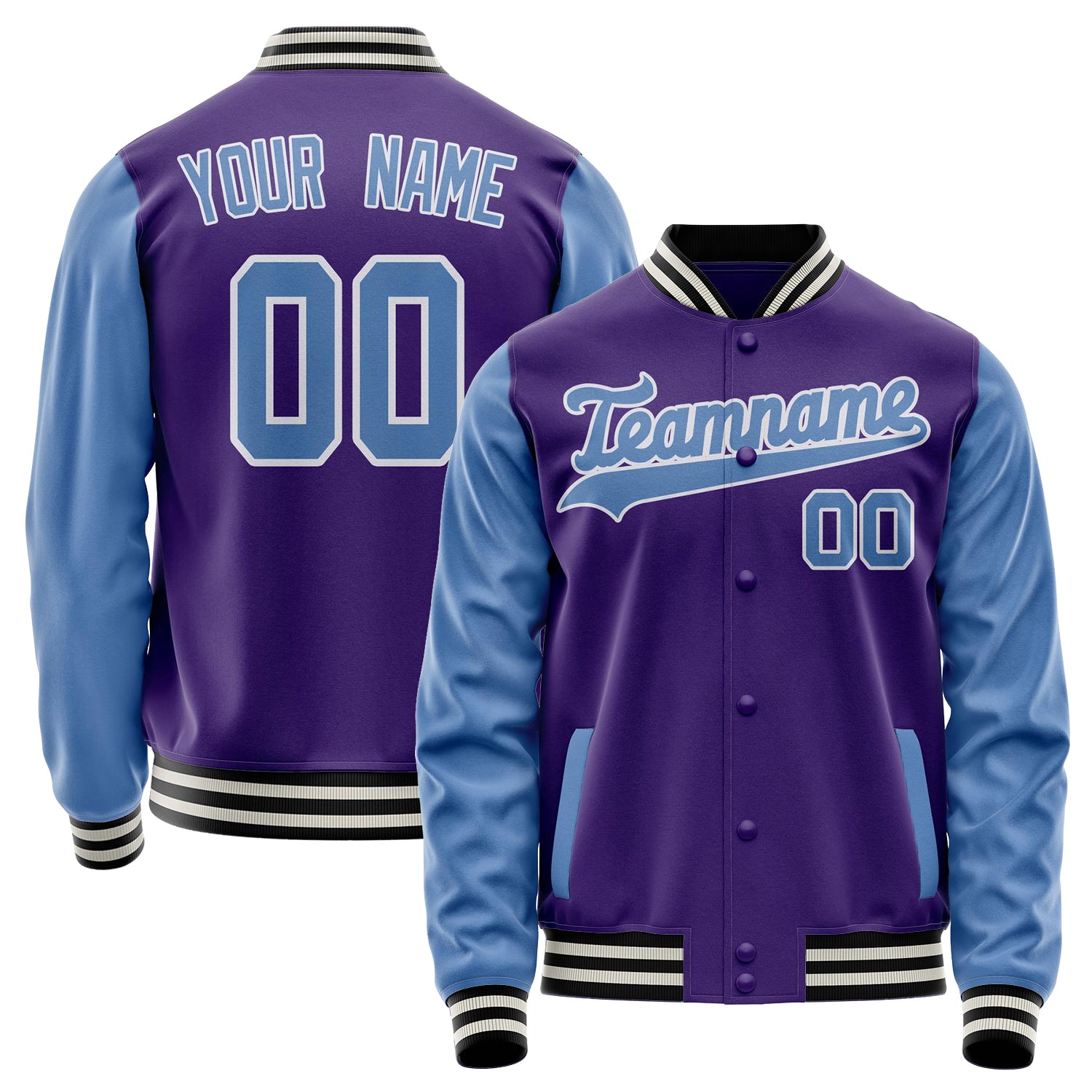 Custom Purple Light-Blue Solid Color Varsity Letterman Jacket JA02240617KZ373