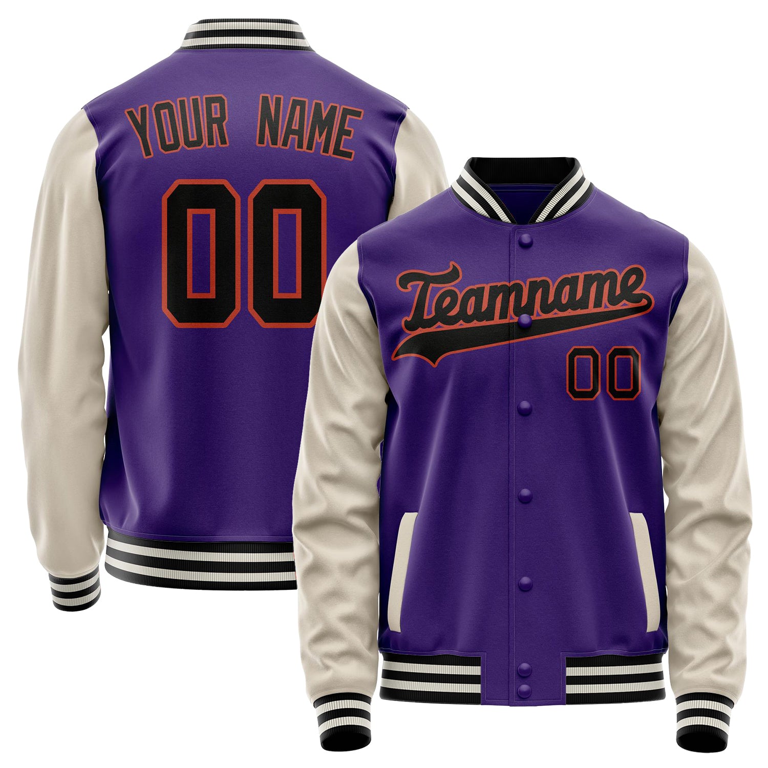 Custom Purple Cream Solid Color Varsity Letterman Jacket JA02240617KZ374