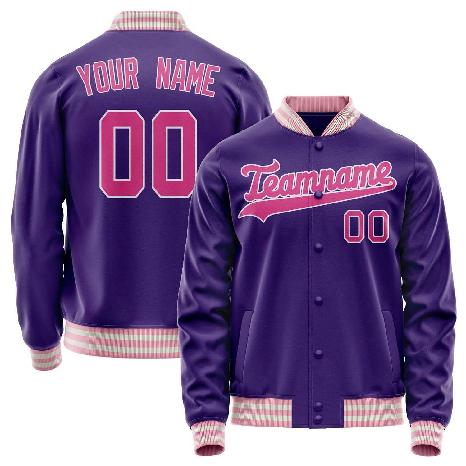 Custom Purple Pink Solid Color Varsity Letterman Jacket JA02240617KZ376