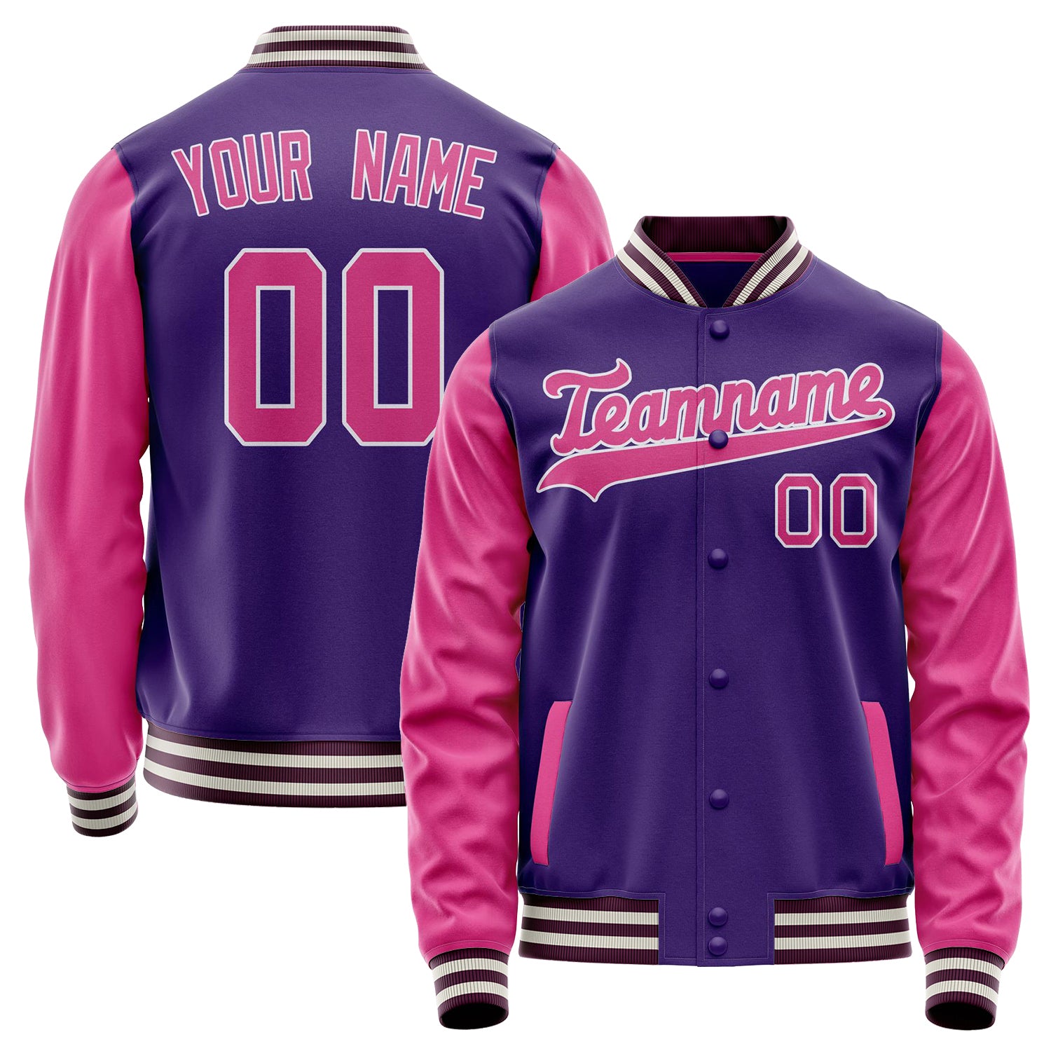 Custom Purple Pink Solid Color Varsity Letterman Jacket JA02240617KZ378