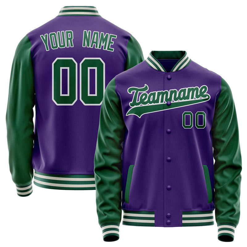 Custom Purple Kelly-Green Solid Color Varsity Letterman Jacket JA02240617KZ379
