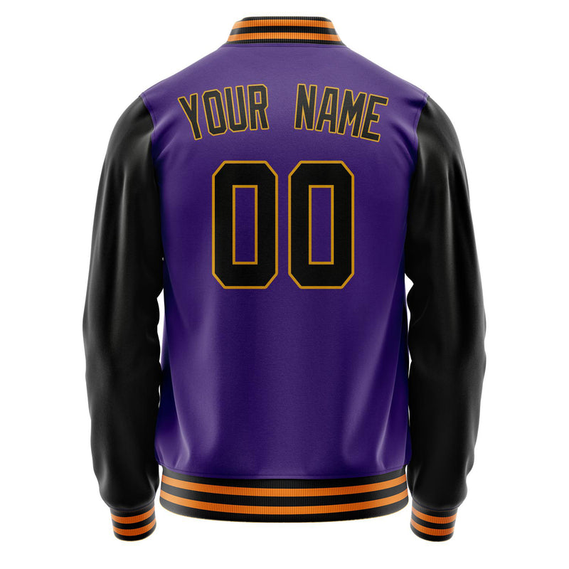 Custom Purple Black Solid Color Varsity Letterman Jacket JA02240617KZ380