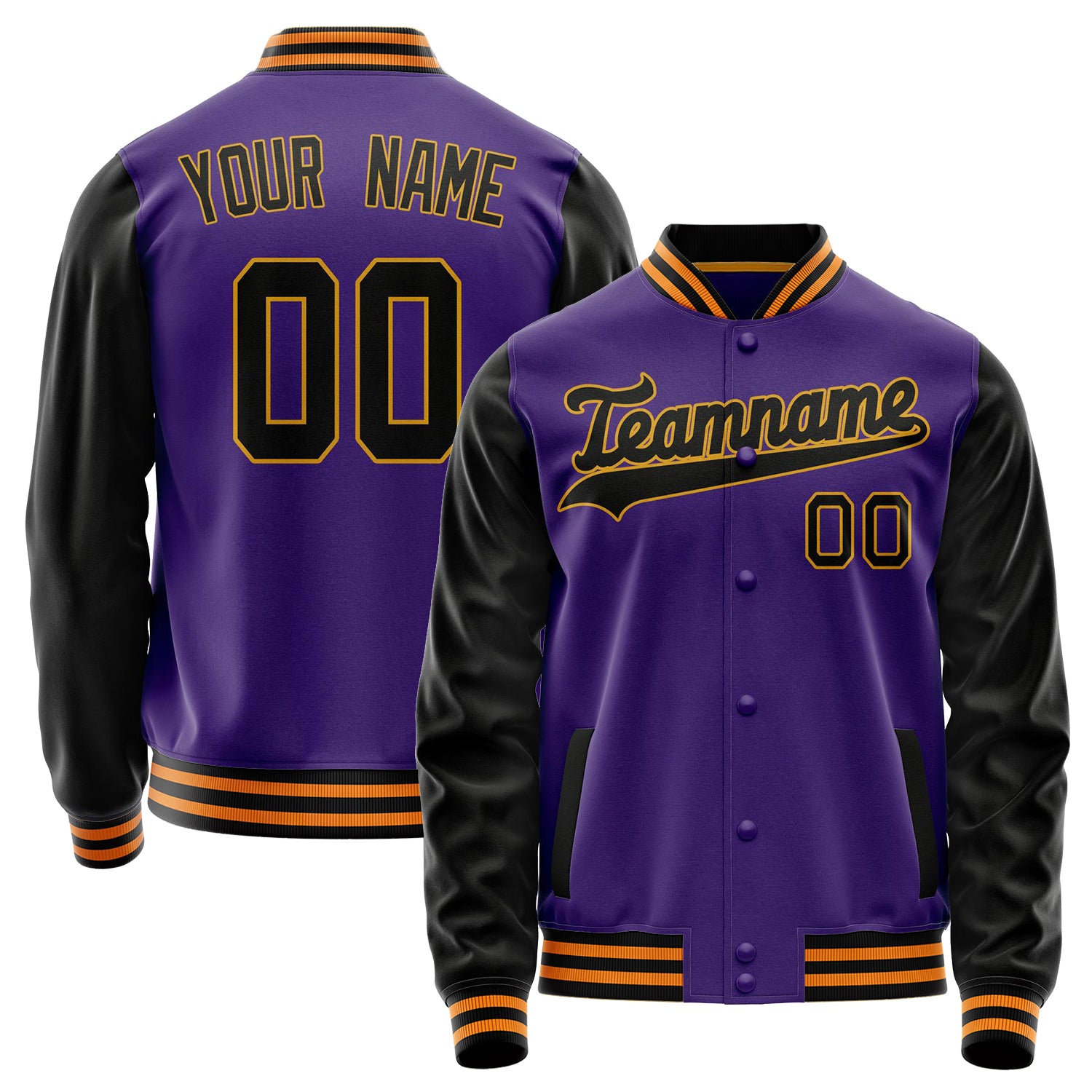 Custom Purple Black Solid Color Varsity Letterman Jacket JA02240617KZ380