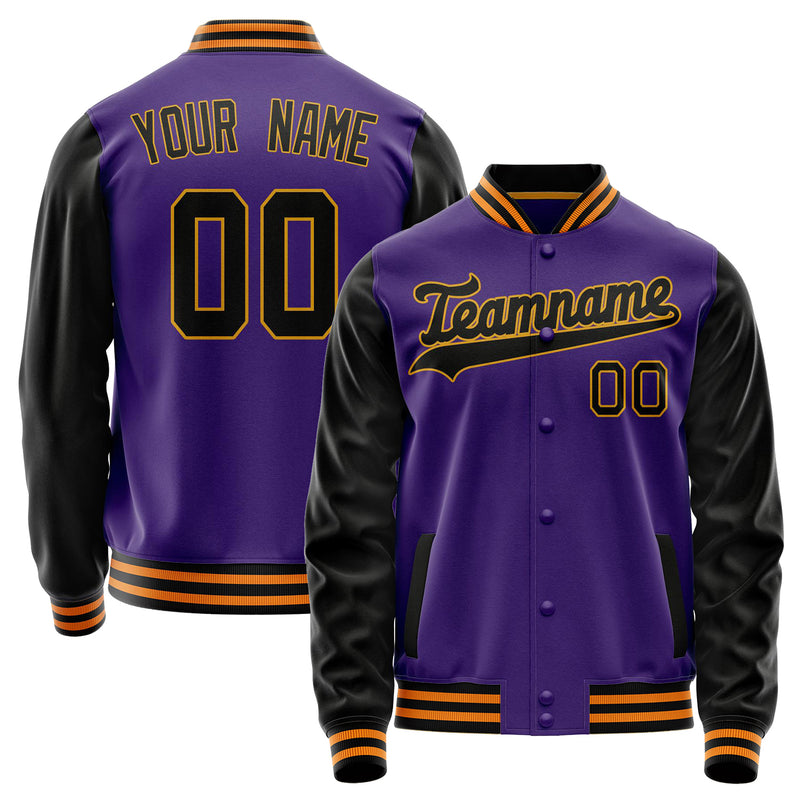 Custom Purple Black Solid Color Varsity Letterman Jacket JA02240617KZ380