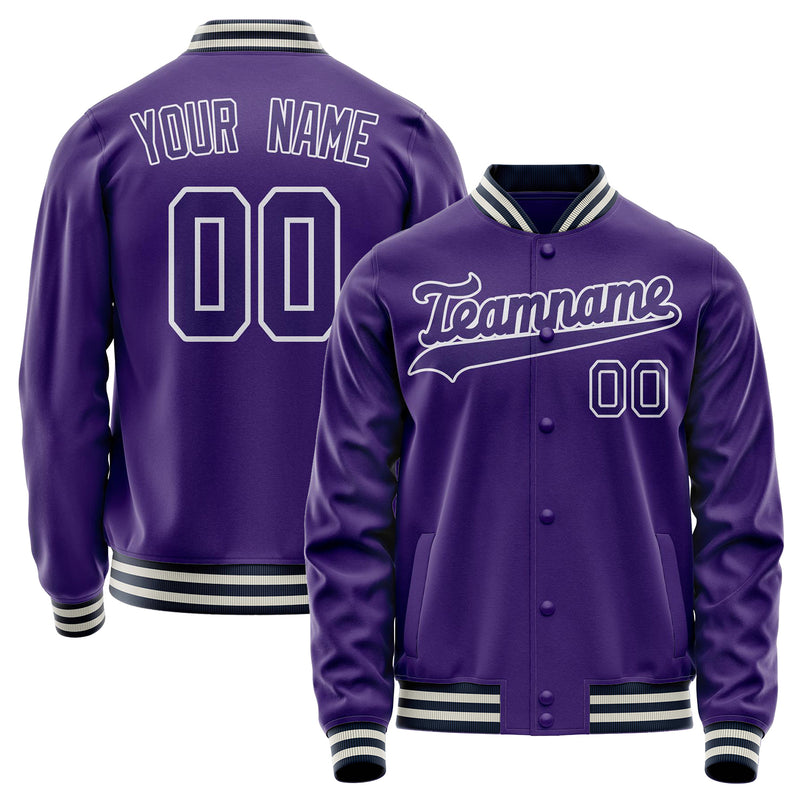 Custom Purple White Solid Color Varsity Letterman Jacket JA02240617KZ382