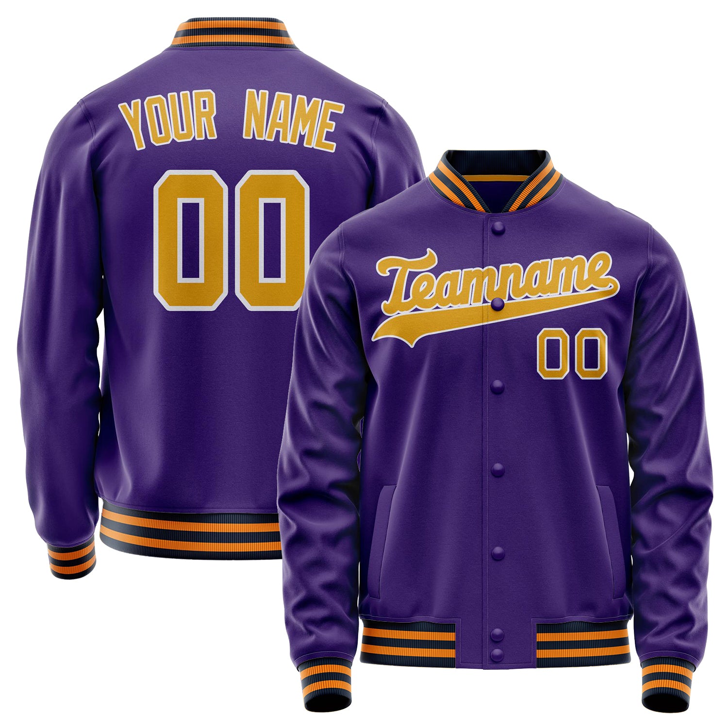 Custom Purple Gold Solid Color Varsity Letterman Jacket JA02240617KZ383