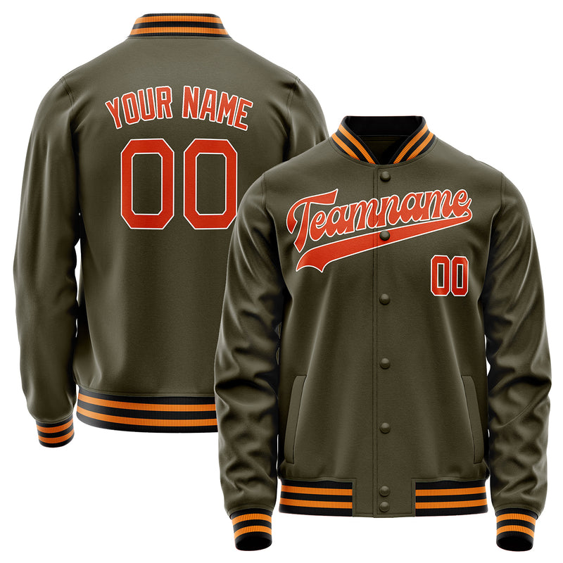 Custom Olive Orange Solid Color Varsity Letterman Jacket JA02240617LH302