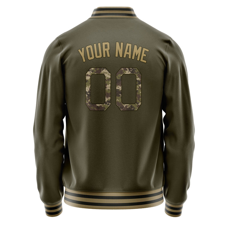 Custom Olive Camo Solid Color Varsity Letterman Jacket JA02240617LH309