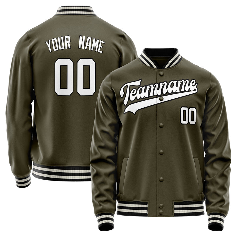 Custom Olive White Solid Color Varsity Letterman Jacket JA02240617LH314
