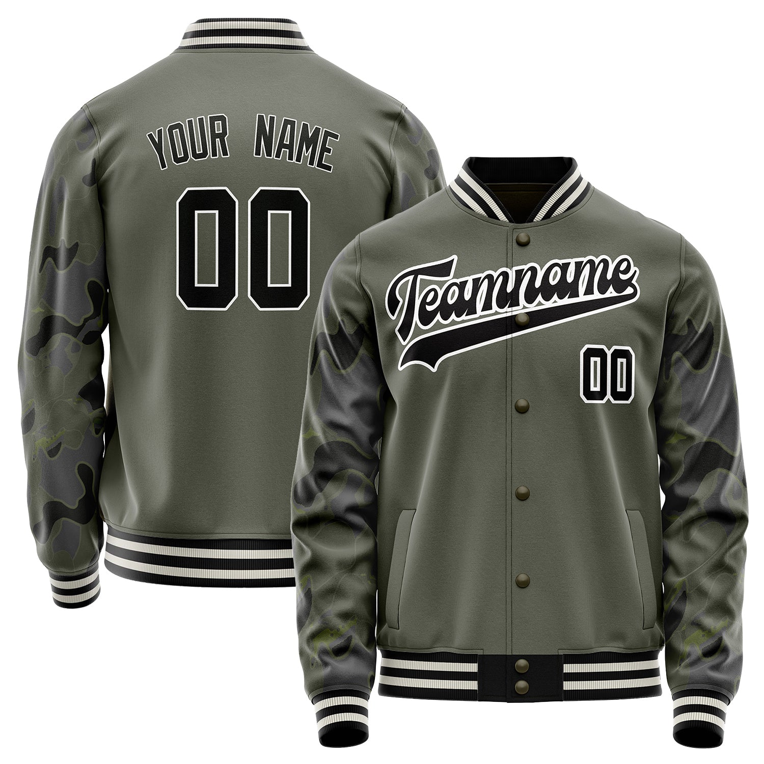 Custom Olive Black Solid Color Varsity Letterman Jacket JA02240617LH320
