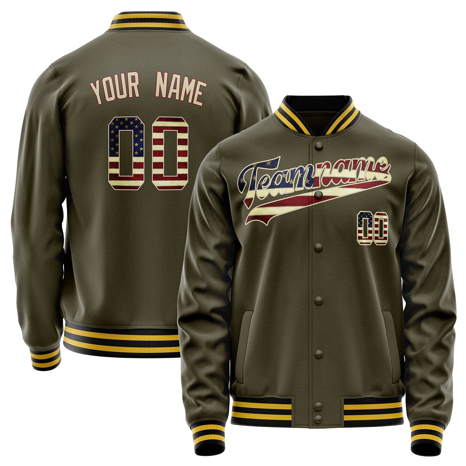 Custom Olive Cream Vintage Usa Flag Varsity Letterman Jacket JA02240617LH323