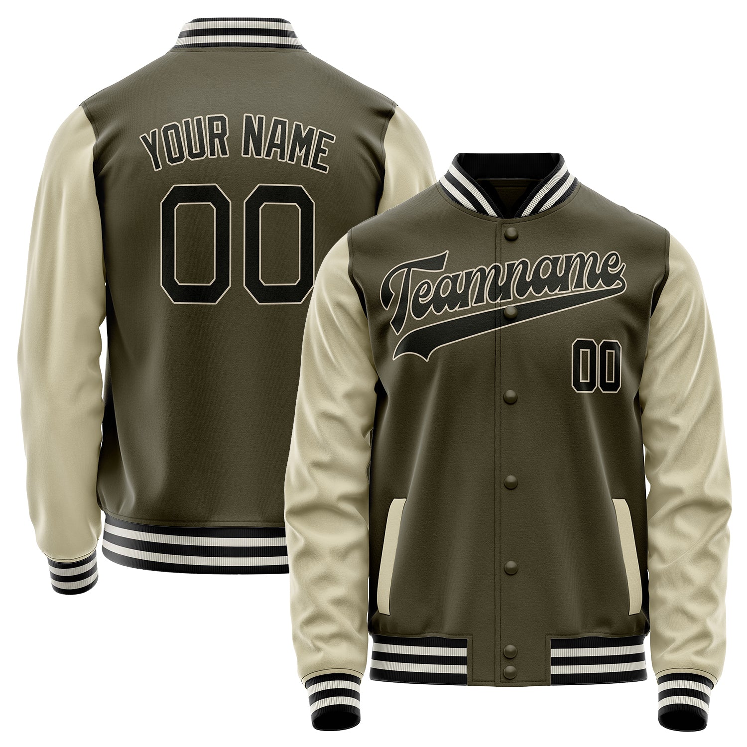 Custom Olive Cream Solid Color Varsity Letterman Jacket JA02240617LH324