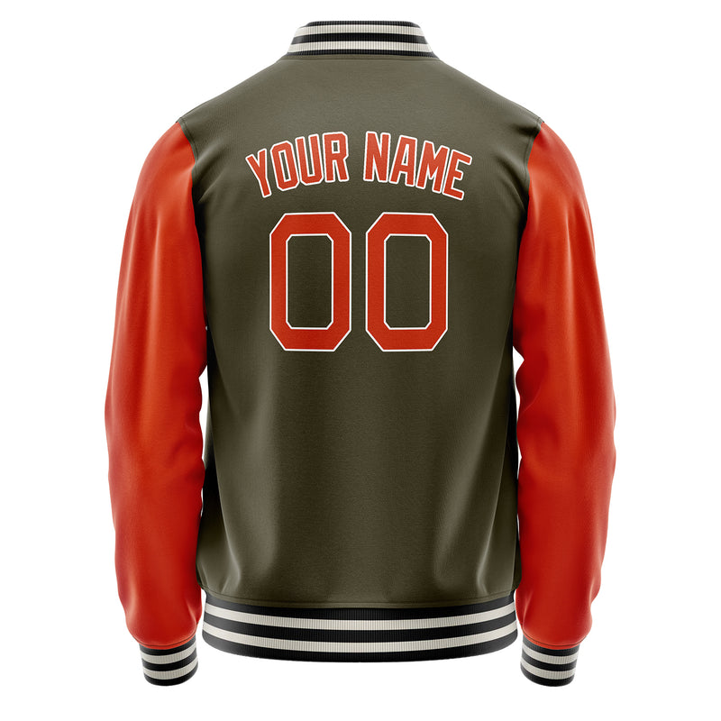 Custom Olive Orange Solid Color Varsity Letterman Jacket JA02240617LH325