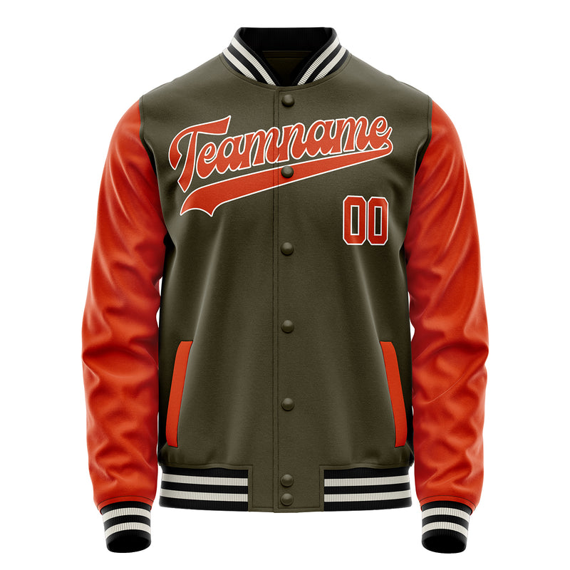 Custom Olive Orange Solid Color Varsity Letterman Jacket JA02240617LH325
