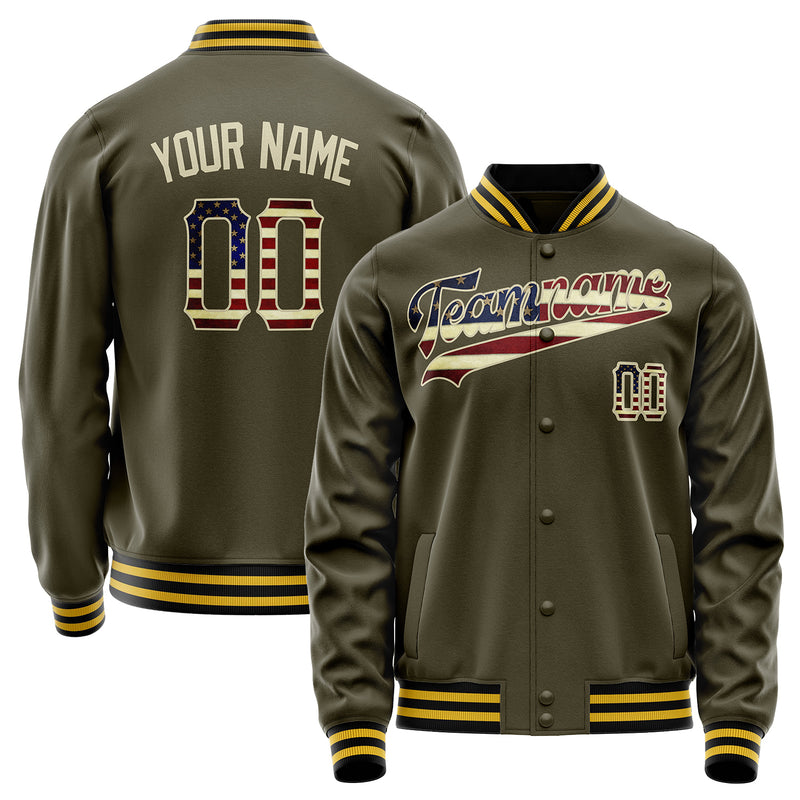 Custom Olive Cream Vintage Usa Flag Varsity Letterman Jacket JA02240617LH326