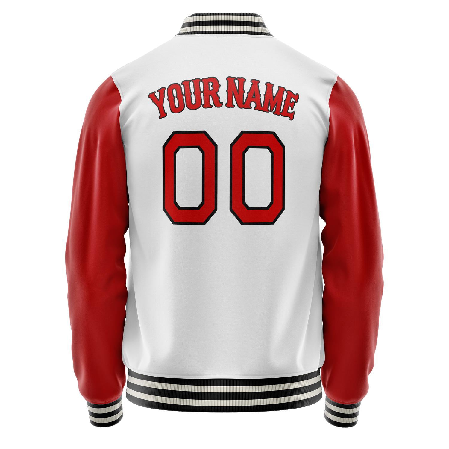 Custom White Red Solid Color Varsity Letterman Jacket JA02240617LH447