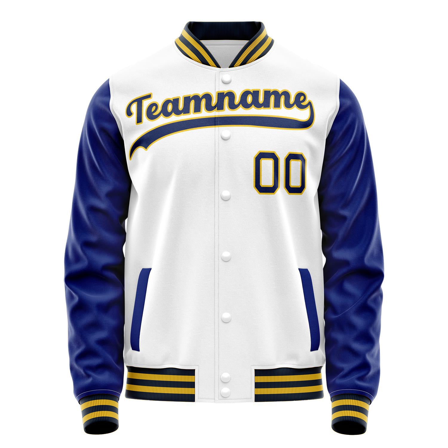 Custom White Royal Solid Color Varsity Letterman Jacket JA02240617LH451