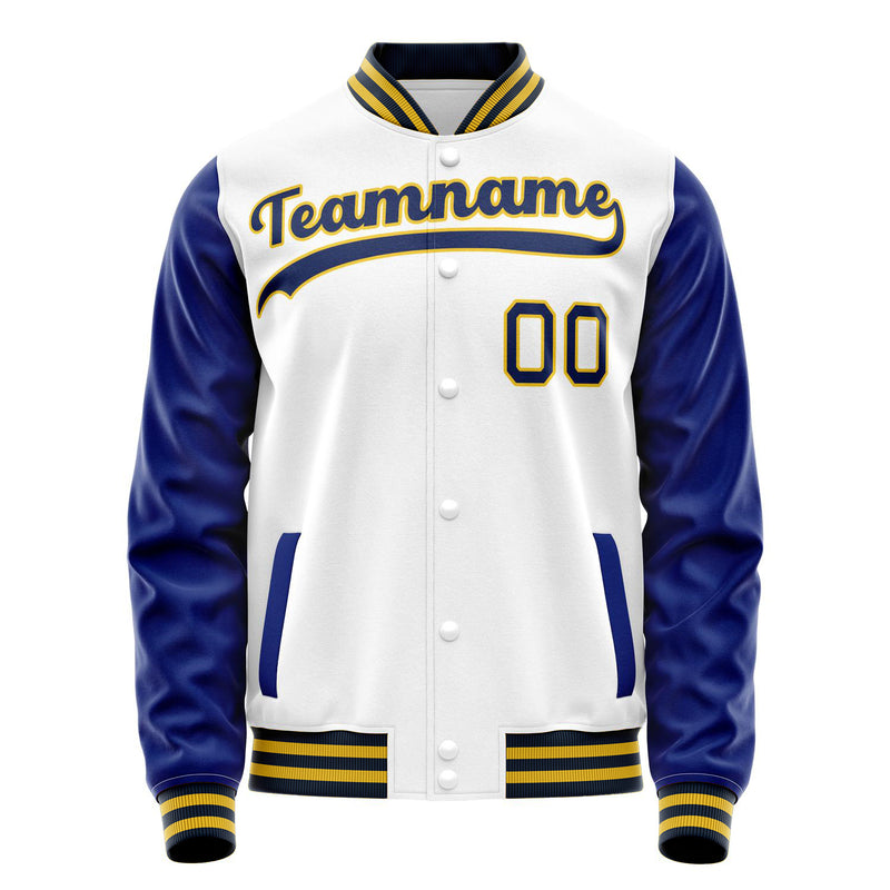Custom White Royal Solid Color Varsity Letterman Jacket JA02240617LH451