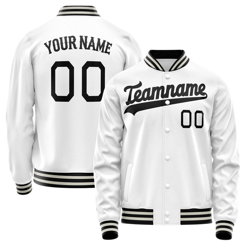 Custom White Black Solid Color Varsity Letterman Jacket JA02240617LH457
