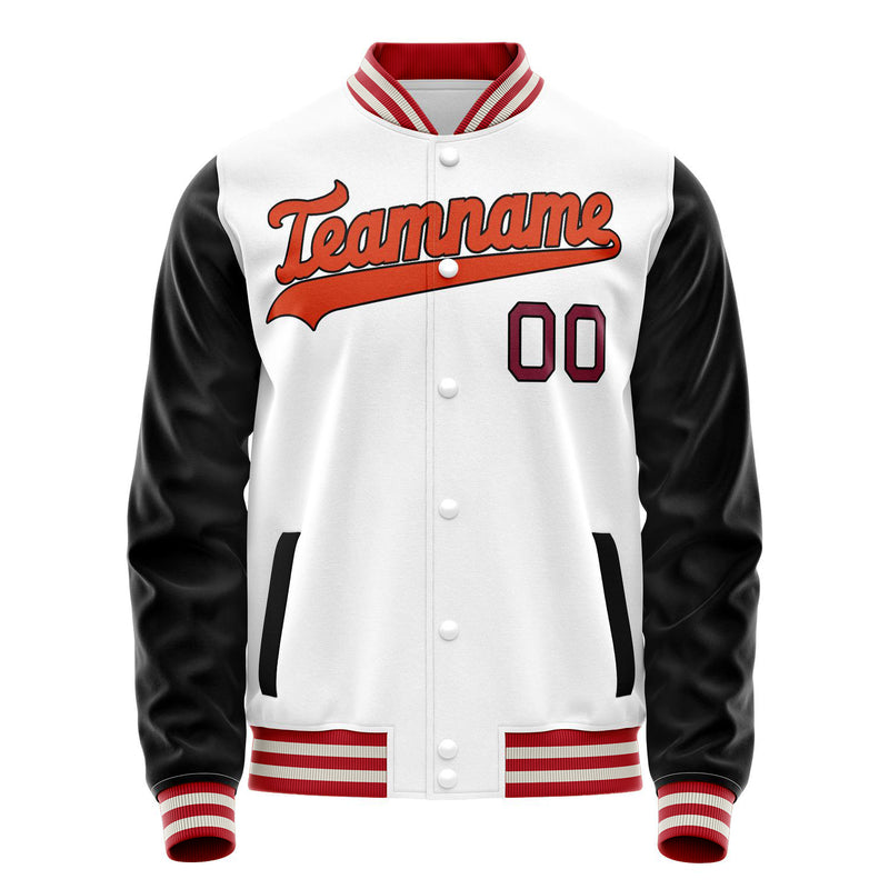 Custom White Black Solid Color Varsity Letterman Jacket JA02240617LH460