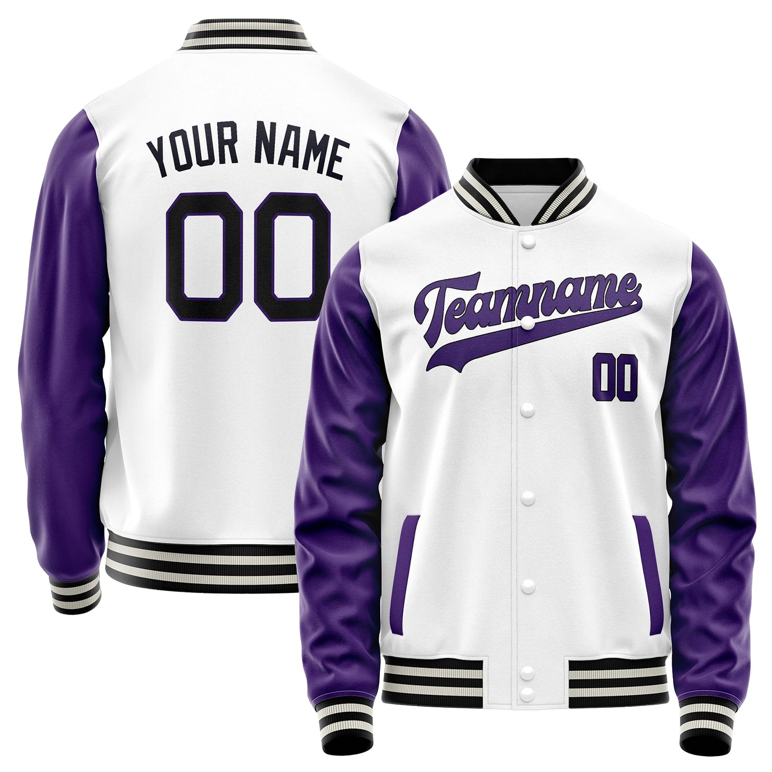 Custom White Purple Solid Color Varsity Letterman Jacket JA02240617LH466