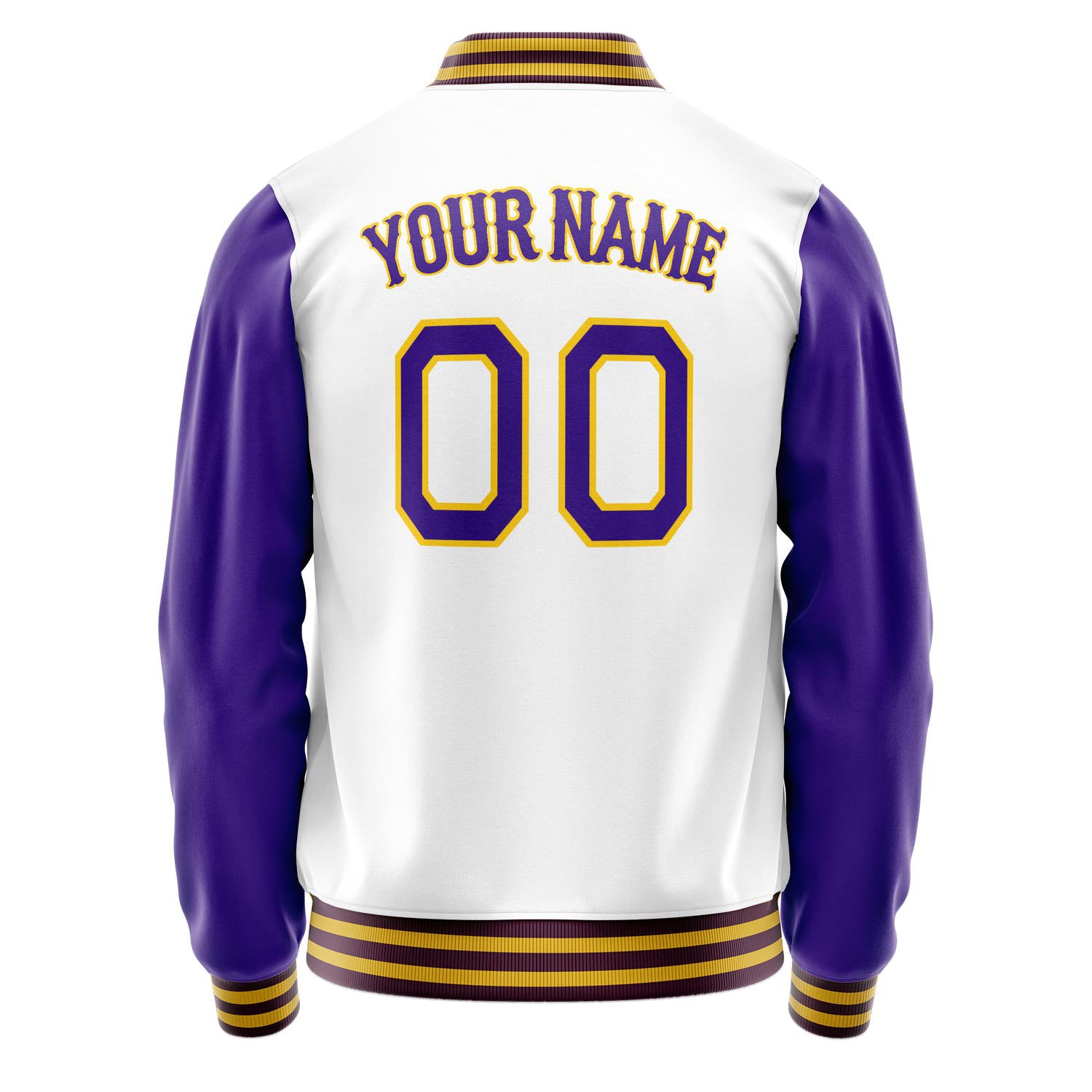 Custom White Purple Solid Color Varsity Letterman Jacket JA02240617LH472
