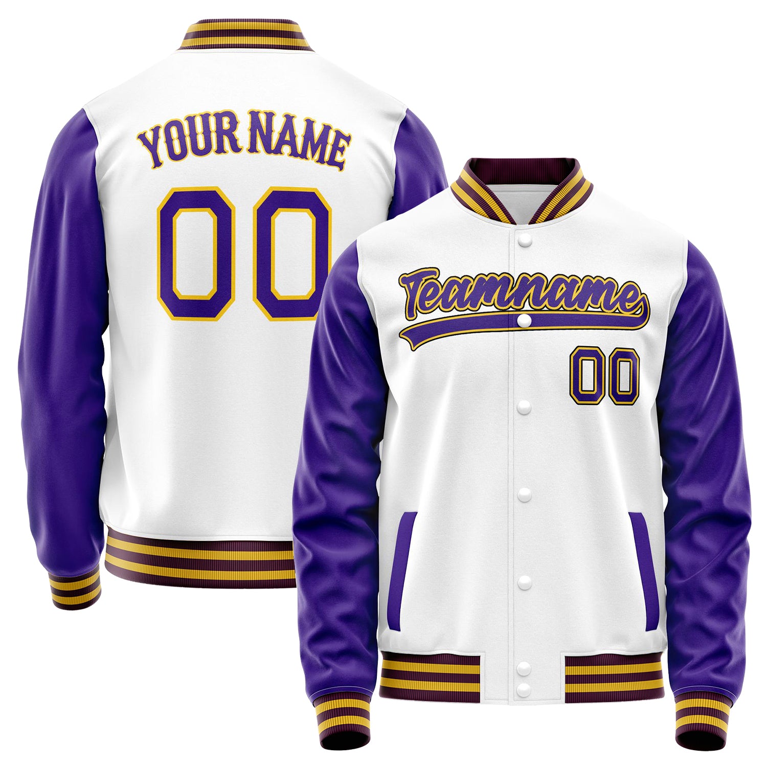 Custom White Purple Solid Color Varsity Letterman Jacket JA02240617LH472